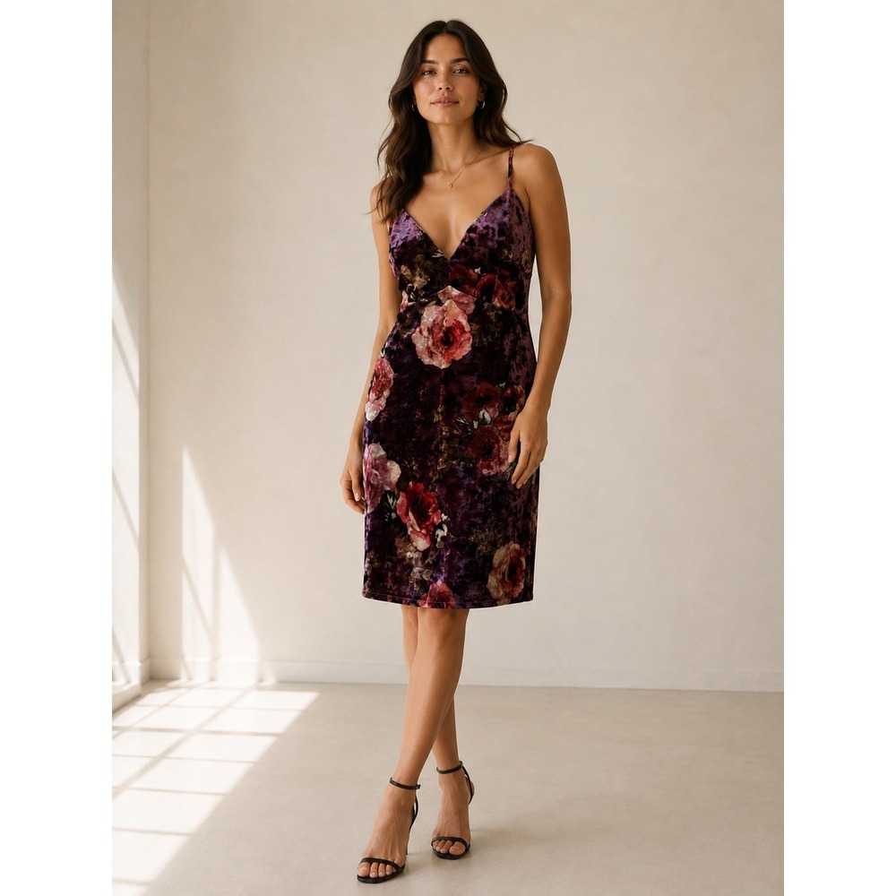 Vintage 90s Y2K Charlotte Russe Slip Dress Women XL Velvet Floral Cocktail Date